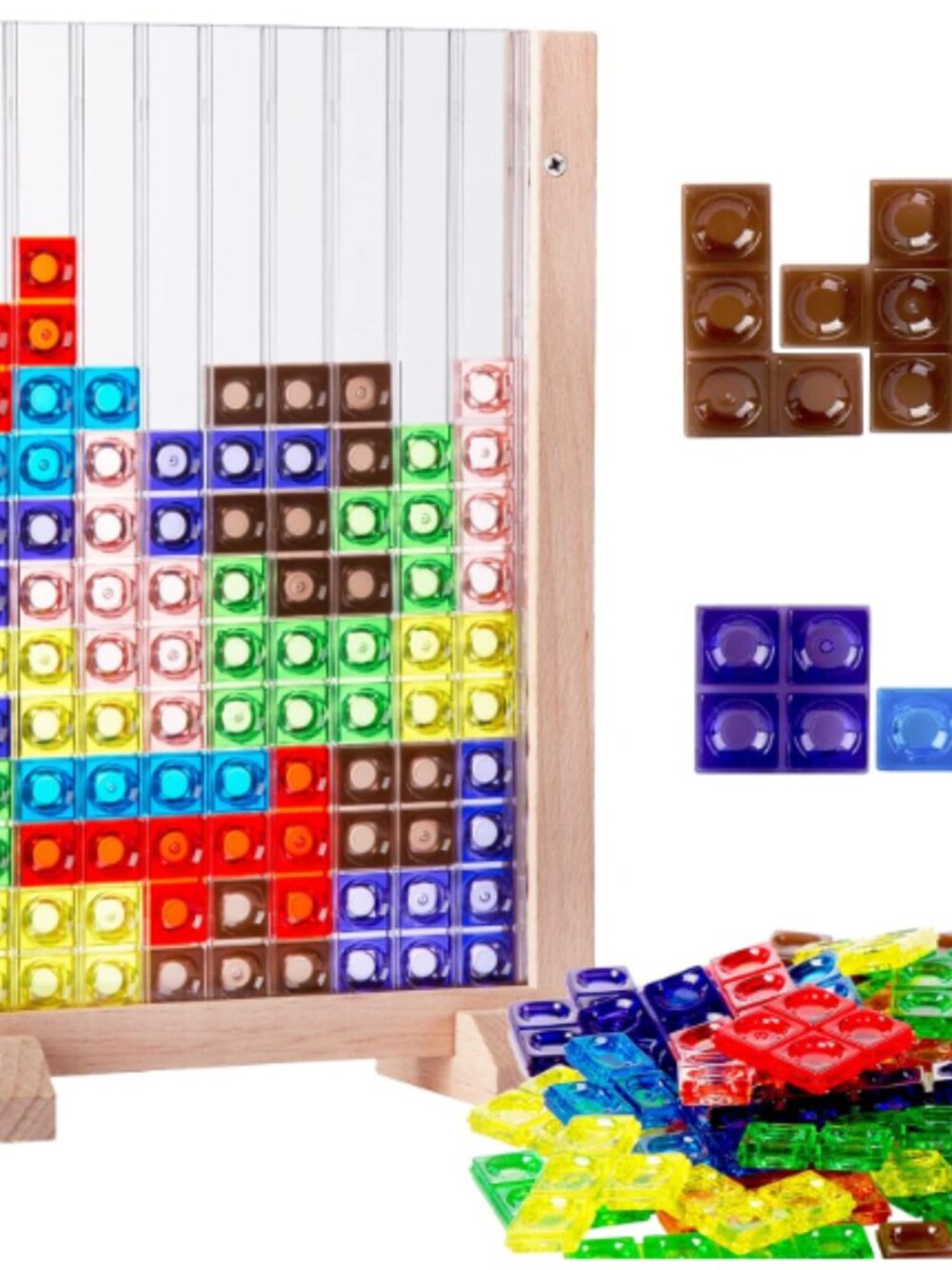 3D Block Puzzle Game, 40 Colorful Pieces, Beechwood Board(1 Pack)